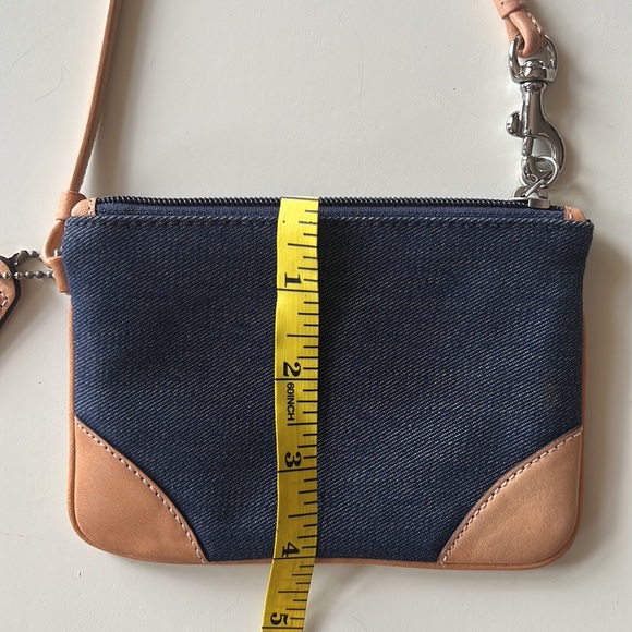 Coach Denim Blue Tan Leather Wristlet - Picture 7 of 8
